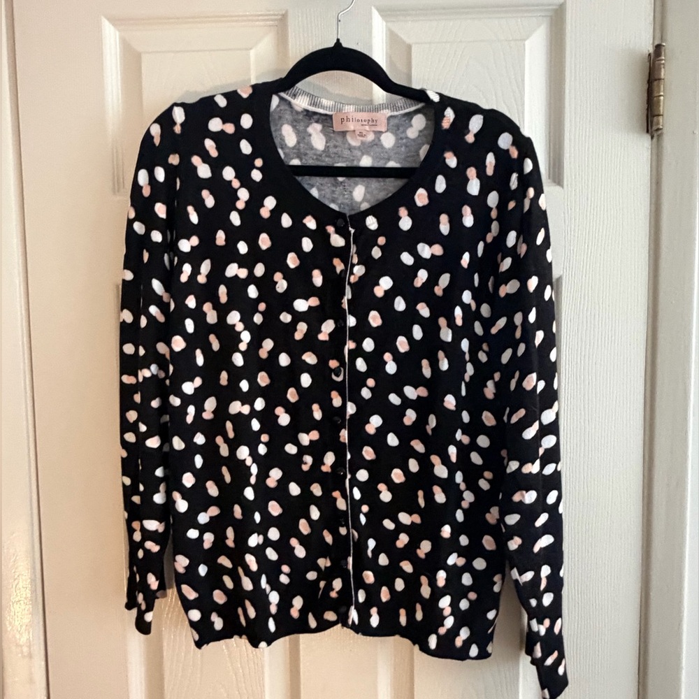 Philosophy Black Spotted Print Button Cardigan Sweater